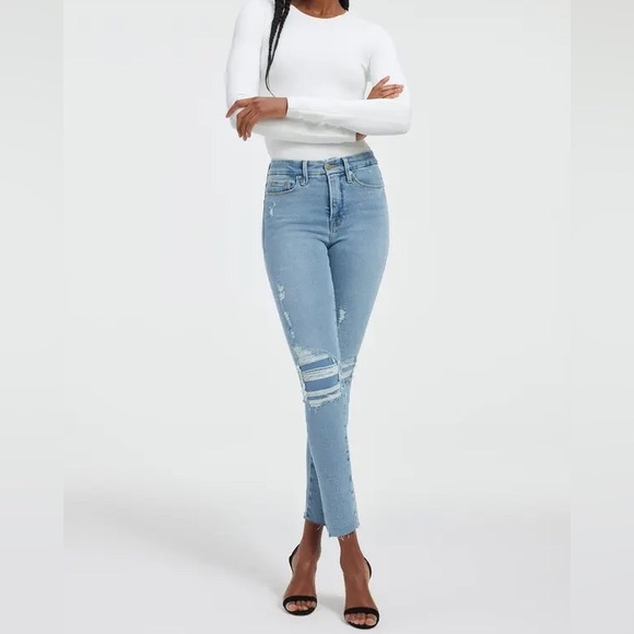 GOOD AMERICAN Good Legs Ripped Raw Hem High Rise Skinny Jeans Size 2 / 26 - Picture 3 of 15